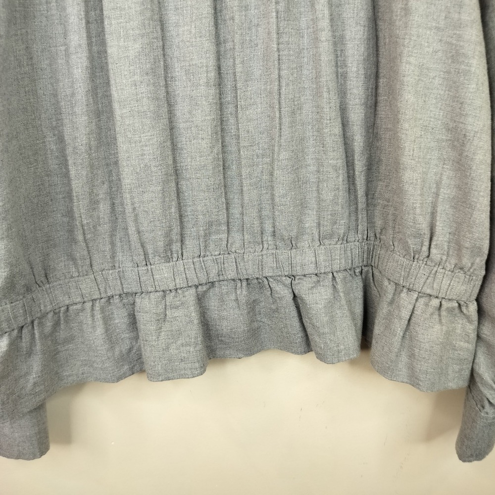 LOFT Blouse XXL Tie Front Balloon Sleeve Utility Casual Gray Cotton - Picture 9 of 11